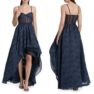 NEW BCBGMAXAZRIA Navy ORGANZA Bustier OVERLAY SKIRT Tulle HIGH LOW GOWN 0